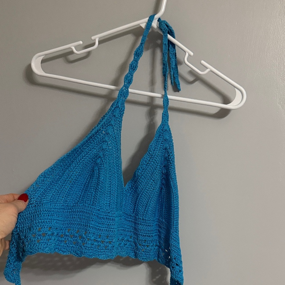 Blue Crochet Halter Top